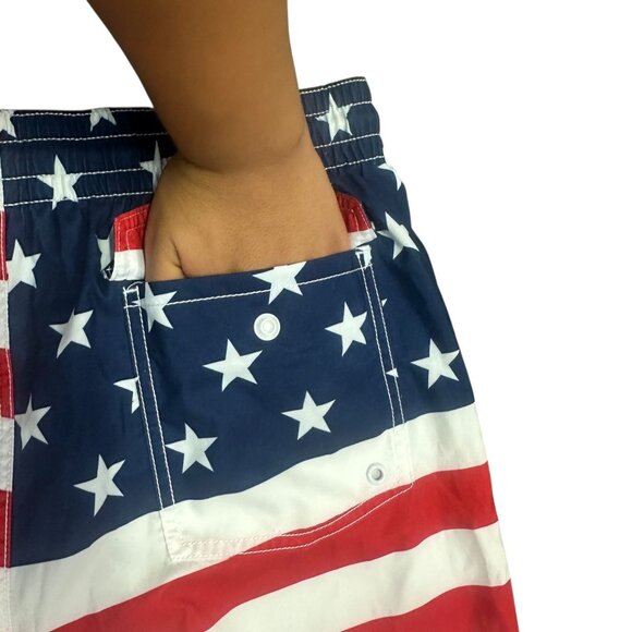 NWT Old Navy Mens L American Flag Swim Trunks UPF 50 Stars Stripes Drawstring - Picture 8 of 13